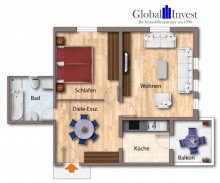 Grundriss GLOBAL INVEST SINSHEIM | Tolle 2,5 Zimmerwohnung in zentraler Lage von Pfaffenhofen mit tollem Balkon!