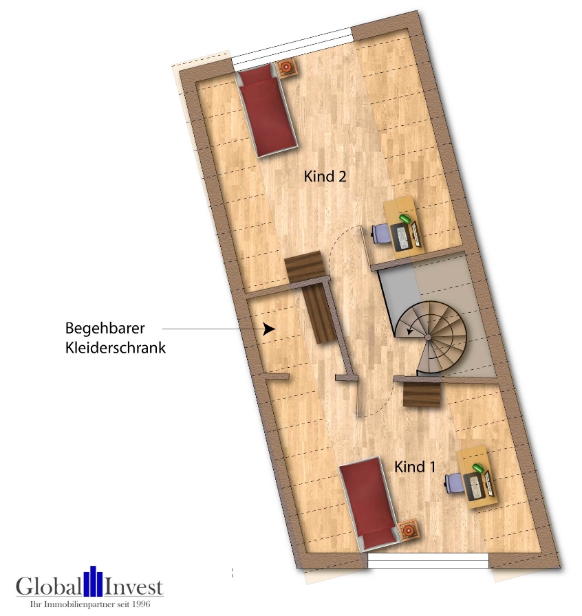 Dachgeschoss Schlafzimmer Maisonettewohnung �stringen