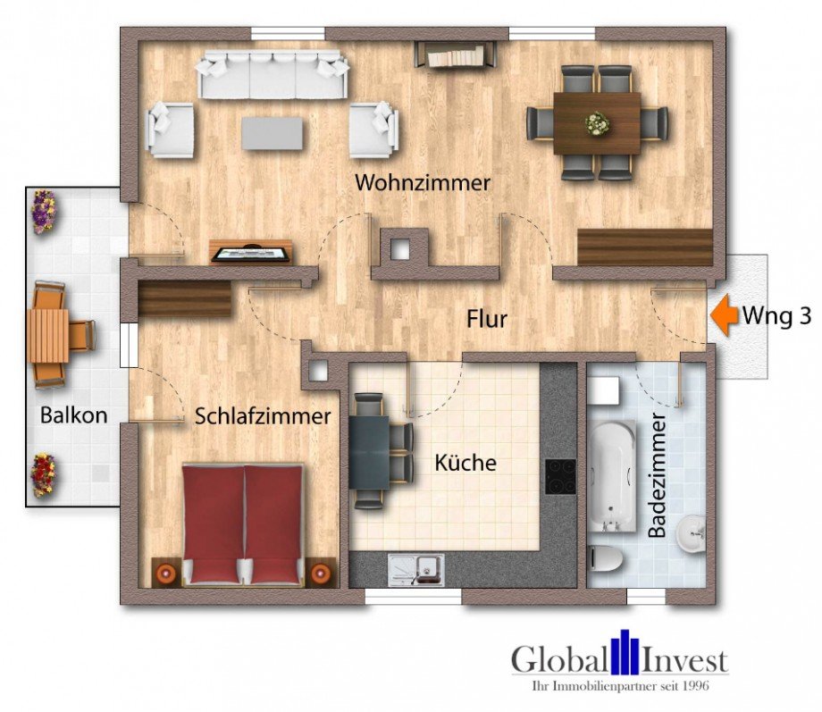 Grundriss als 2 ZKB Etagenwohnung Heidelberg / Ziegelhausen