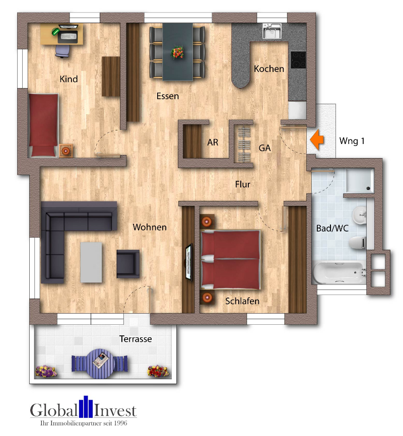 Grundriss Erdgeschosswohnung Bad Rappenau / Zimmerhof