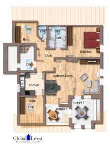 Grundriss GLOBAL INVEST SINSHEIM | Sonnige 2,5-Zimmer-Wohnung mit zwei Balkonen in gepflegtem 4-Fam.-Haus