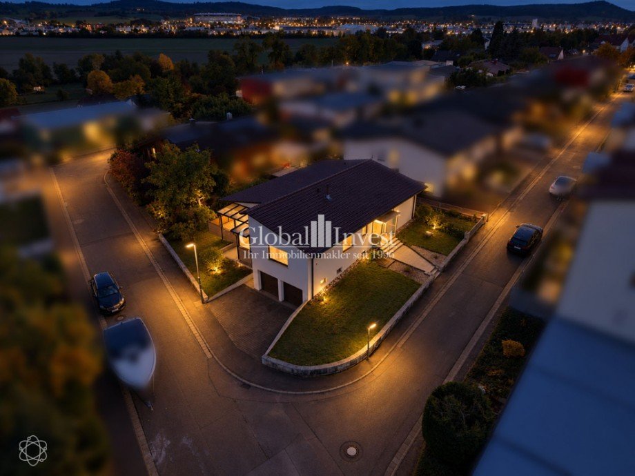 Luftaufnahme (Nacht) Einfamilienhaus Sinsheim