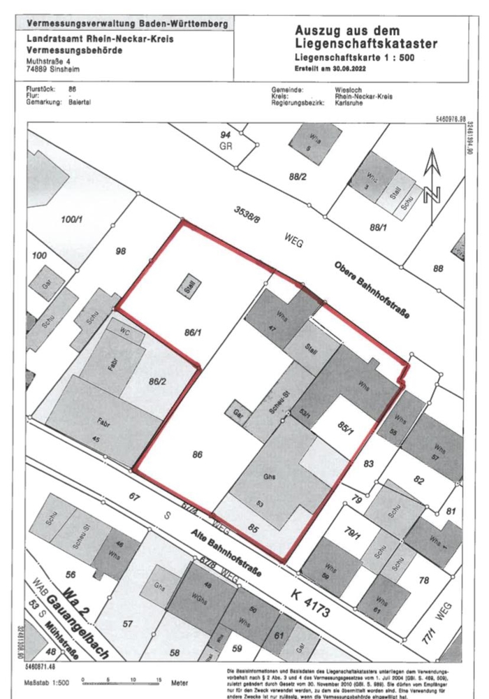 Lageplan Wohngrundst�ck Wiesloch