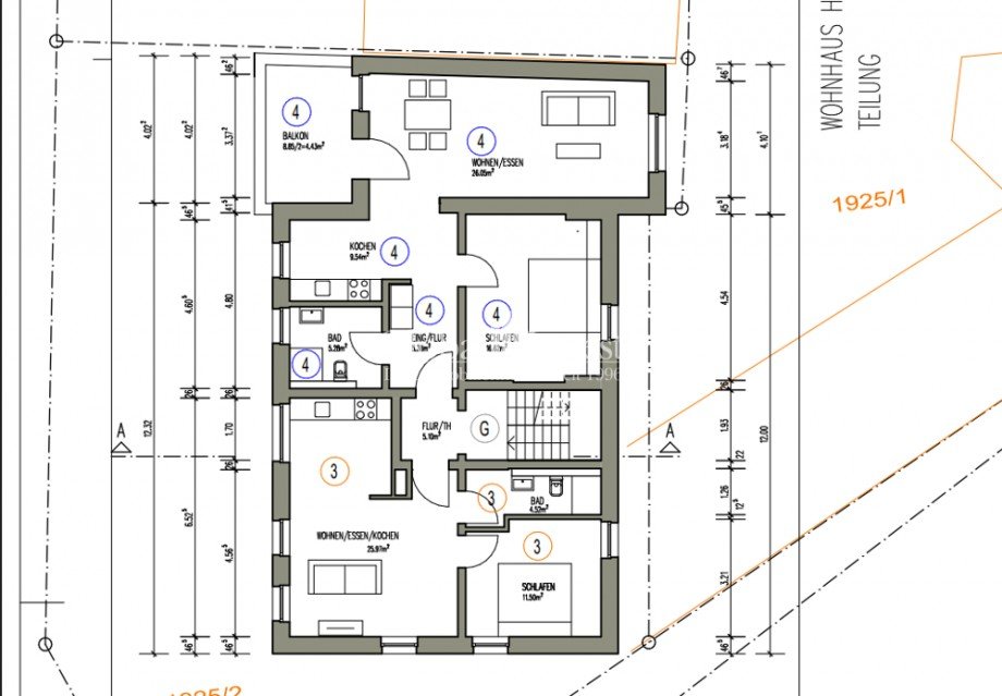 Grundriss WHG 3+4 Etagenwohnung Sinsheim / Hoffenheim