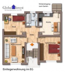 Grundriss Erdgeschoss GLOBAL INVEST SINSHEIM | Tolles Einfamilienhaus mit Einliegerwohnung und sch�nem Garten in Neckarelz
